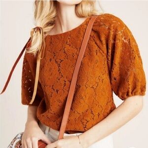NWT Anthropologie Dolan Women's Brown Lace Top Size Small